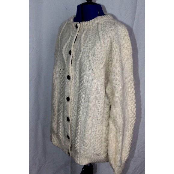 Crana Handknits Made In Ireland 100% Pure New Wool Cream Cable Knit Cardigan M - Picture 6 of 9